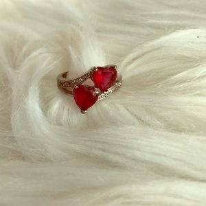 Ruby Red two hearts ring